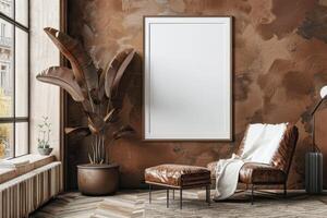 Poster Mockup in Brown Scandinavian Interior photo