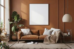 Poster Mockup in Brown Scandinavian Interior photo