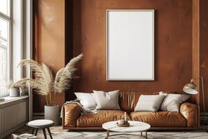 Poster Mockup in Brown Scandinavian Interior photo