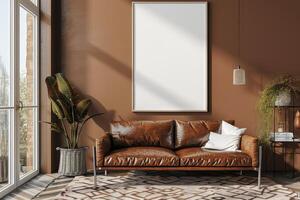 Poster Mockup in Brown Scandinavian Interior photo