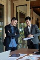 Business person present to professional investor working new start up project. Finance managers meeting and discussion about analysis data on charts and graphs showing the results. Business finance. photo