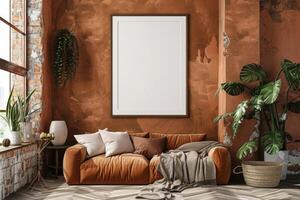Poster Mockup in Brown Scandinavian Interior photo