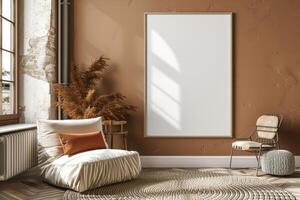 Poster Mockup in Brown Scandinavian Interior photo