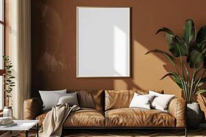 Poster Mockup in Brown Scandinavian Interior photo