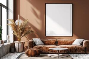 Poster Mockup in Brown Scandinavian Interior photo