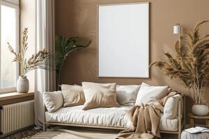 Poster Mockup in Brown Scandinavian Interior photo