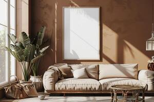 Poster Mockup in Brown Scandinavian Interior photo