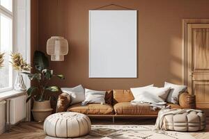 Poster Mockup in Brown Scandinavian Interior photo