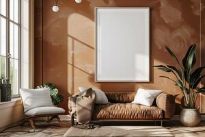 Poster Mockup in Brown Scandinavian Interior photo