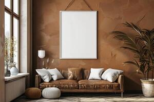 Poster Mockup in Brown Scandinavian Interior photo