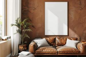 Poster Mockup in Brown Scandinavian Interior photo