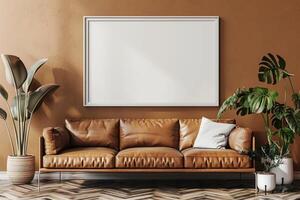Poster Mockup in Brown Scandinavian Interior photo