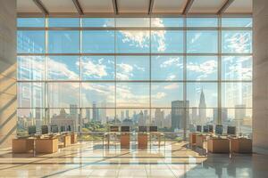 Workspace Interior with Panoramic Window photo
