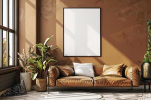 Poster Mockup in Brown Scandinavian Interior photo