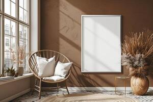 Poster Mockup in Brown Scandinavian Interior photo