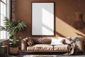 Poster Mockup in Brown Scandinavian Interior photo