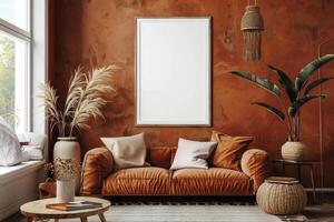 Poster Mockup in Brown Scandinavian Interior photo