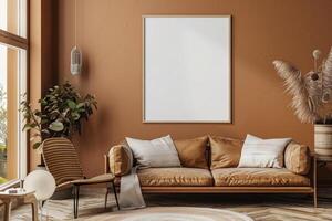 Poster Mockup in Brown Scandinavian Interior photo
