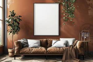 Poster Mockup in Brown Scandinavian Interior photo