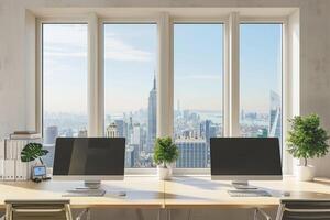 Workspace Interior with Panoramic Window photo