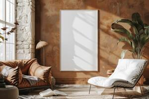 Poster Mockup in Brown Scandinavian Interior photo