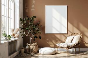 Poster Mockup in Brown Scandinavian Interior photo