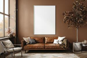 Poster Mockup in Brown Scandinavian Interior photo