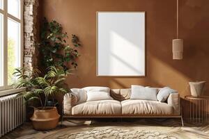 Poster Mockup in Brown Scandinavian Interior photo