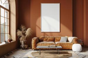Poster Mockup in Brown Scandinavian Interior photo