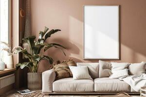 Poster Mockup in Brown Scandinavian Interior photo