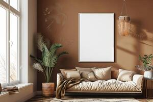 Poster Mockup in Brown Scandinavian Interior photo
