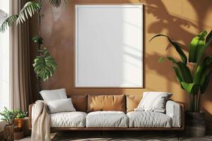 Poster Mockup in Brown Scandinavian Interior photo