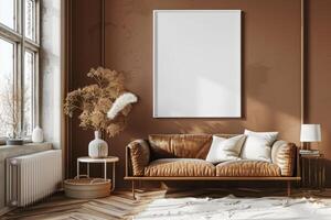 Poster Mockup in Brown Scandinavian Interior photo