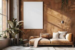Poster Mockup in Brown Scandinavian Interior photo
