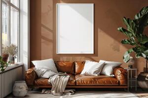 Poster Mockup in Brown Scandinavian Interior photo