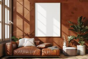 Poster Mockup in Brown Scandinavian Interior photo