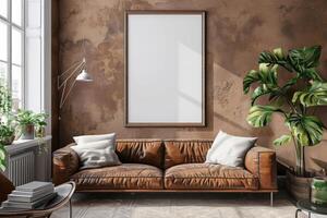 Poster Mockup in Brown Scandinavian Interior photo