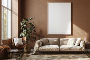 Poster Mockup in Brown Scandinavian Interior photo