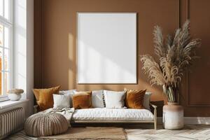 Poster Mockup in Brown Scandinavian Interior photo