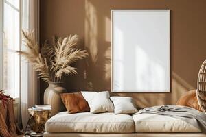 Poster Mockup in Brown Scandinavian Interior photo