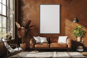 Poster Mockup in Brown Scandinavian Interior photo