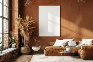 Poster Mockup in Brown Scandinavian Interior photo