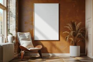 Poster Mockup in Brown Scandinavian Interior photo