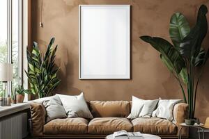 Poster Mockup in Brown Scandinavian Interior photo
