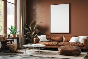 Poster Mockup in Brown Scandinavian Interior photo
