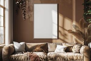 Poster Mockup in Brown Scandinavian Interior photo