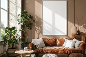 Poster Mockup in Brown Scandinavian Interior photo