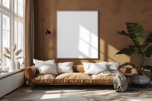 Poster Mockup in Brown Scandinavian Interior photo