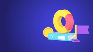 Analyzing company working checking profit with folder documents and rounded graph 3d icon vector