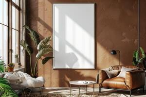 Poster Mockup in Brown Scandinavian Interior photo